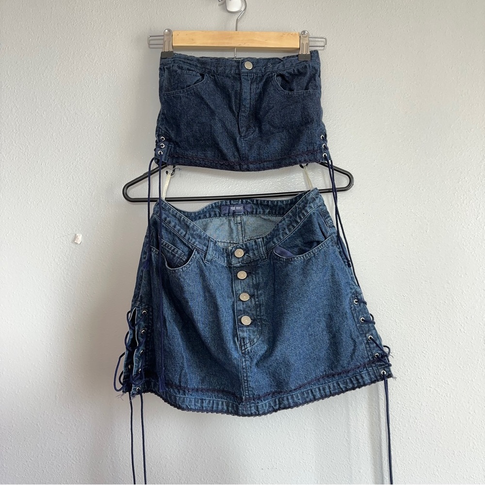 Matching denim skirts